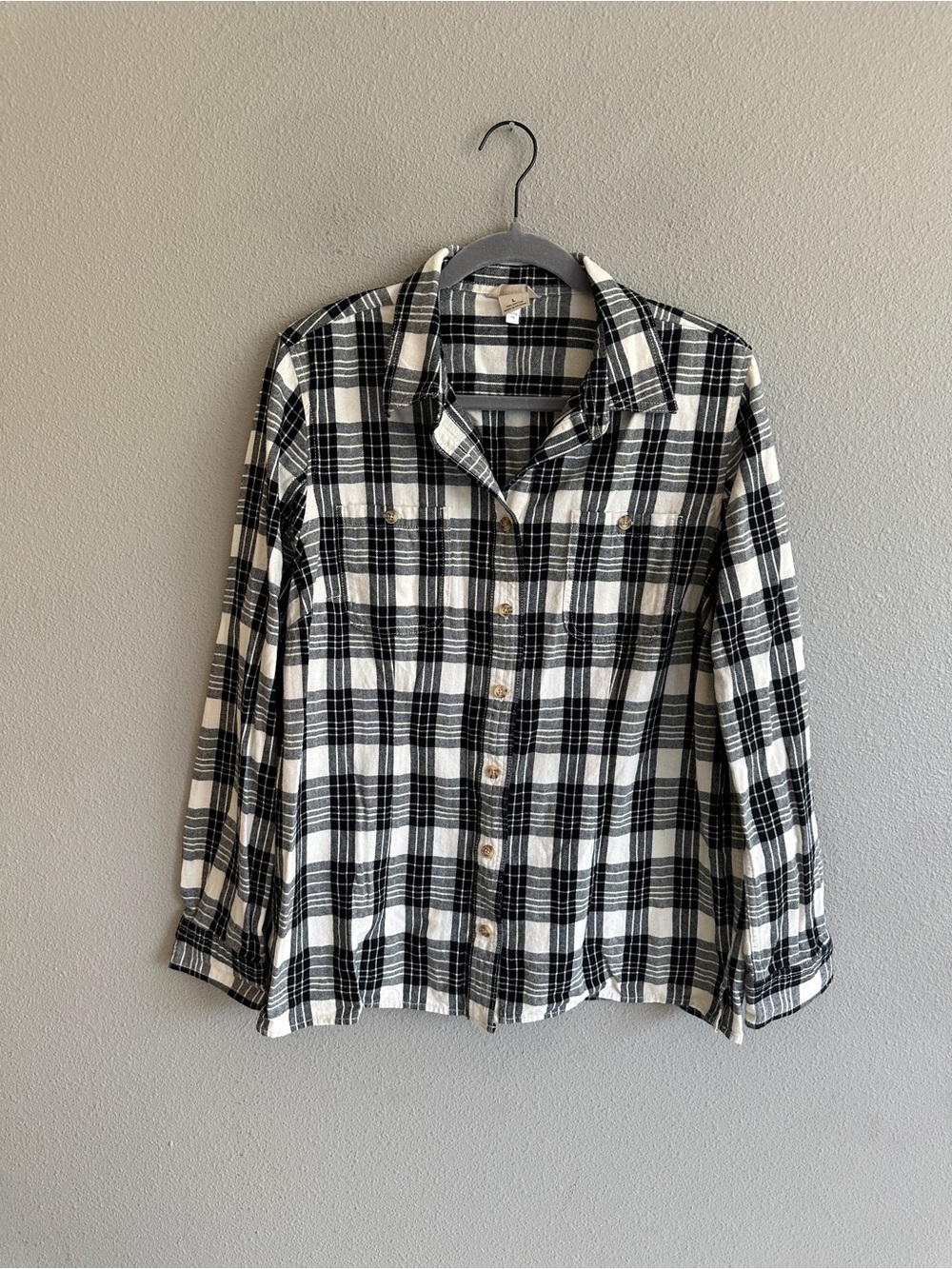 Duluth Trading Co Black & White Plaid Flannel Button-Down Shirt Large